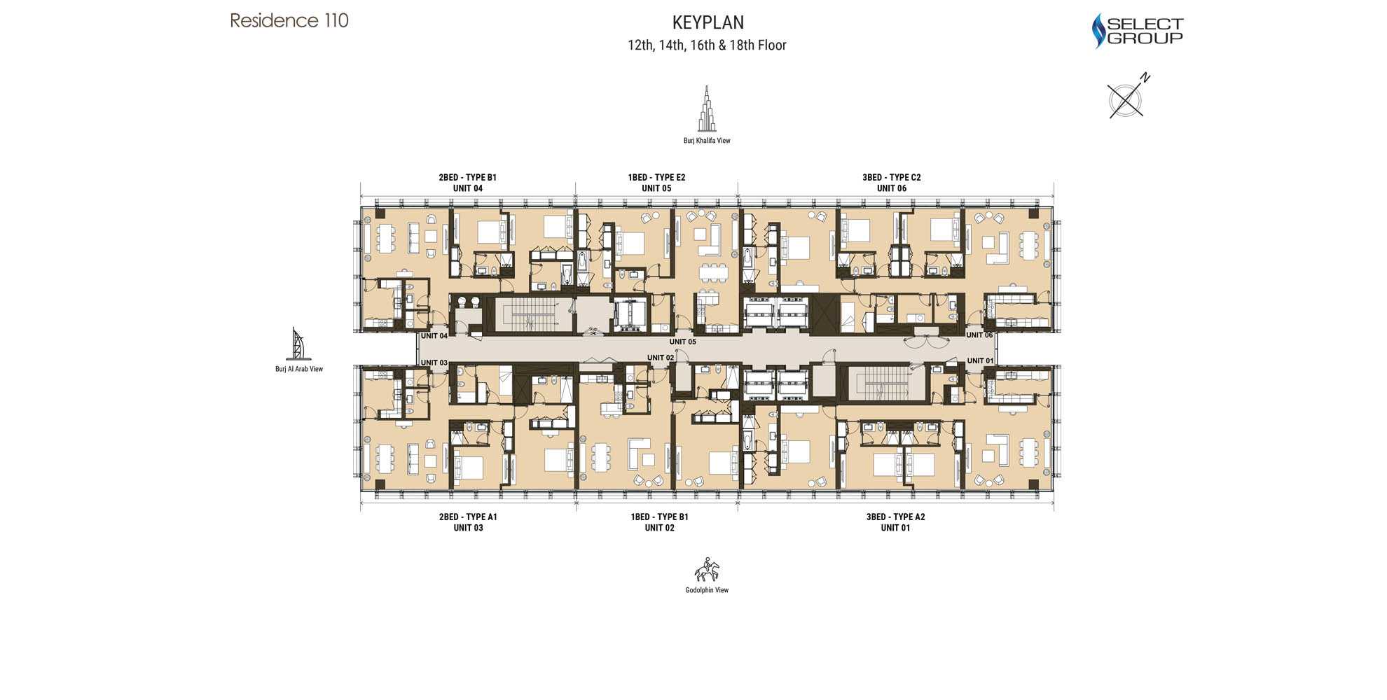 Floor Layout, 12th, 14th, 16th, 18th Floor